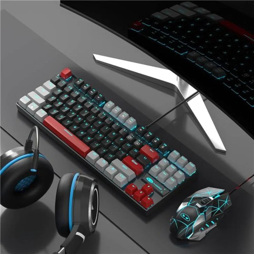 75% Mechanical Gaming Keyboard with Red Switch,LED Blue Backlit Keyboard,87 Keys